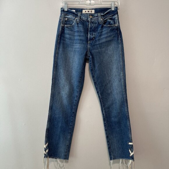 AMO Babe Lace Up Straight Leg Jeans‎ in Love Note Size 25 - Picture 2 of 9